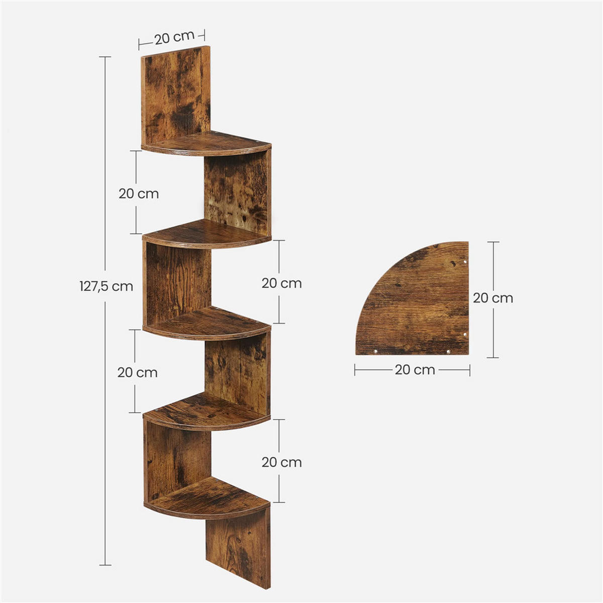 ECKREGAL 20x126x20 cm Wand Ecke Regal - Braun, Holz (20/127/20cm) - Kaket