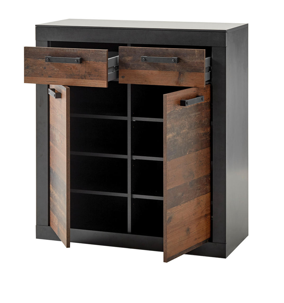 KOMMODE Used Wood, Matera grau 92 cm, Schuhschrank im Shabby-Design - Schwarz/Naturfarben, Holzwerkstoff/Metall (92/104/42cm) - Furn.Design