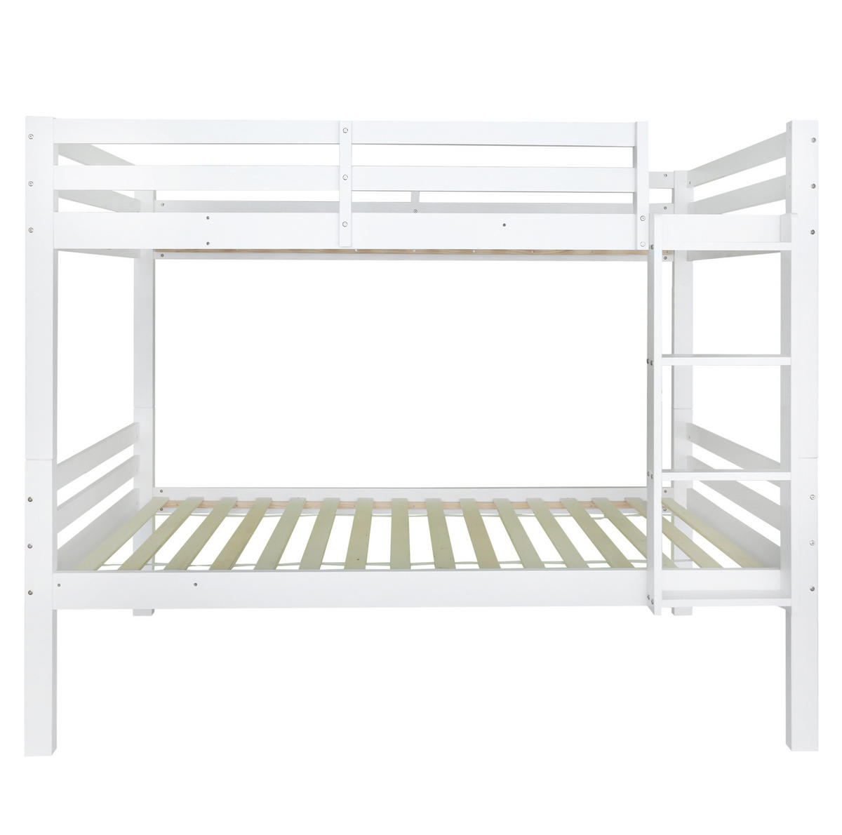 ETAGENBETT 90/200 cm teilbar in 2 Einzelbetten mit Winkelleiter und Absturzsicherung aus Kiefernholz, Weiß - Weiß, Holzwerkstoff (90/200cm) - Redom