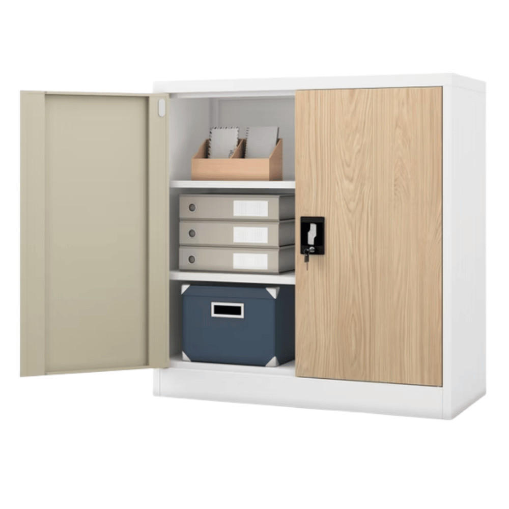AKTENSCHRANK abschließbar KADO mit Flügeltüren 93x90x40cm Weiß-Sonoma Eiche - Weiß, Metall (90/93/40cm) - DELUKE