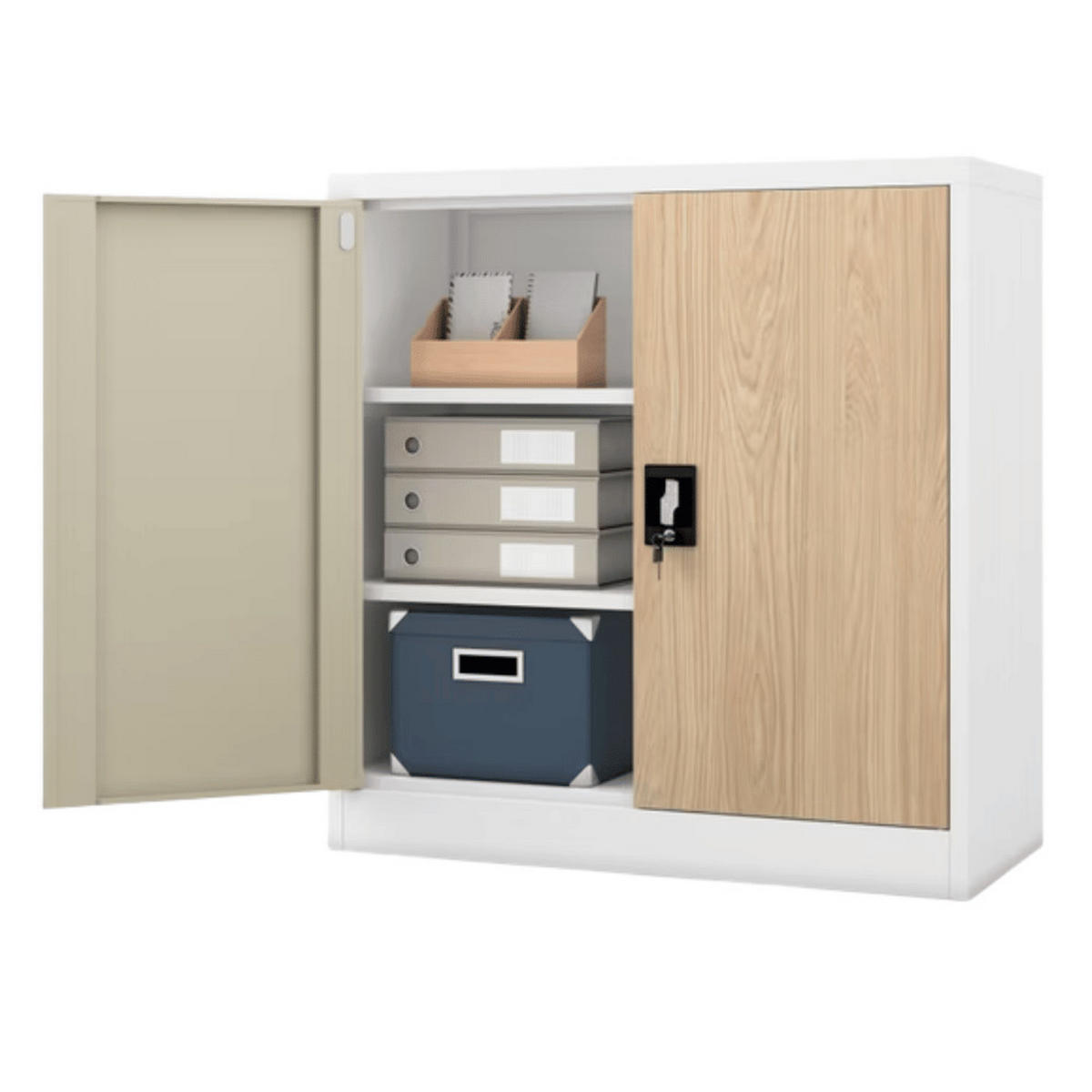 AKTENSCHRANK abschließbar KADO mit Flügeltüren 93x90x40cm Weiß-Sonoma Eiche - Weiß, Metall (90/93/40cm) - DELUKE