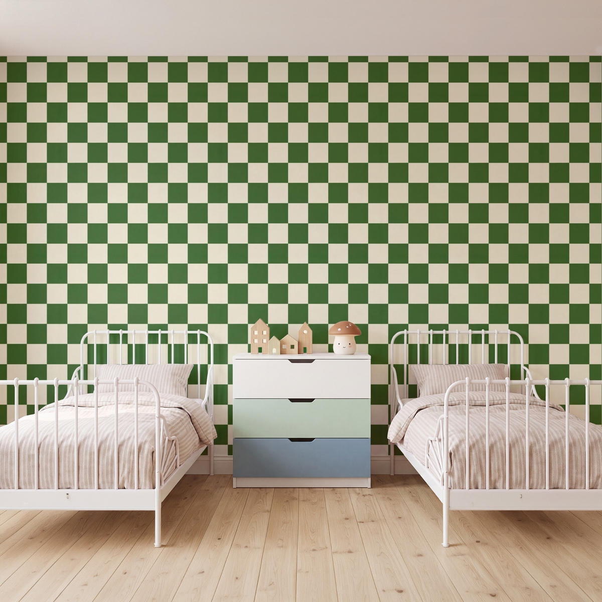 KINDERTAPETE - Schachbrett - Muster - Grün - 400x260 cm - Grün, Papier (400/260cm) - OnlyWow