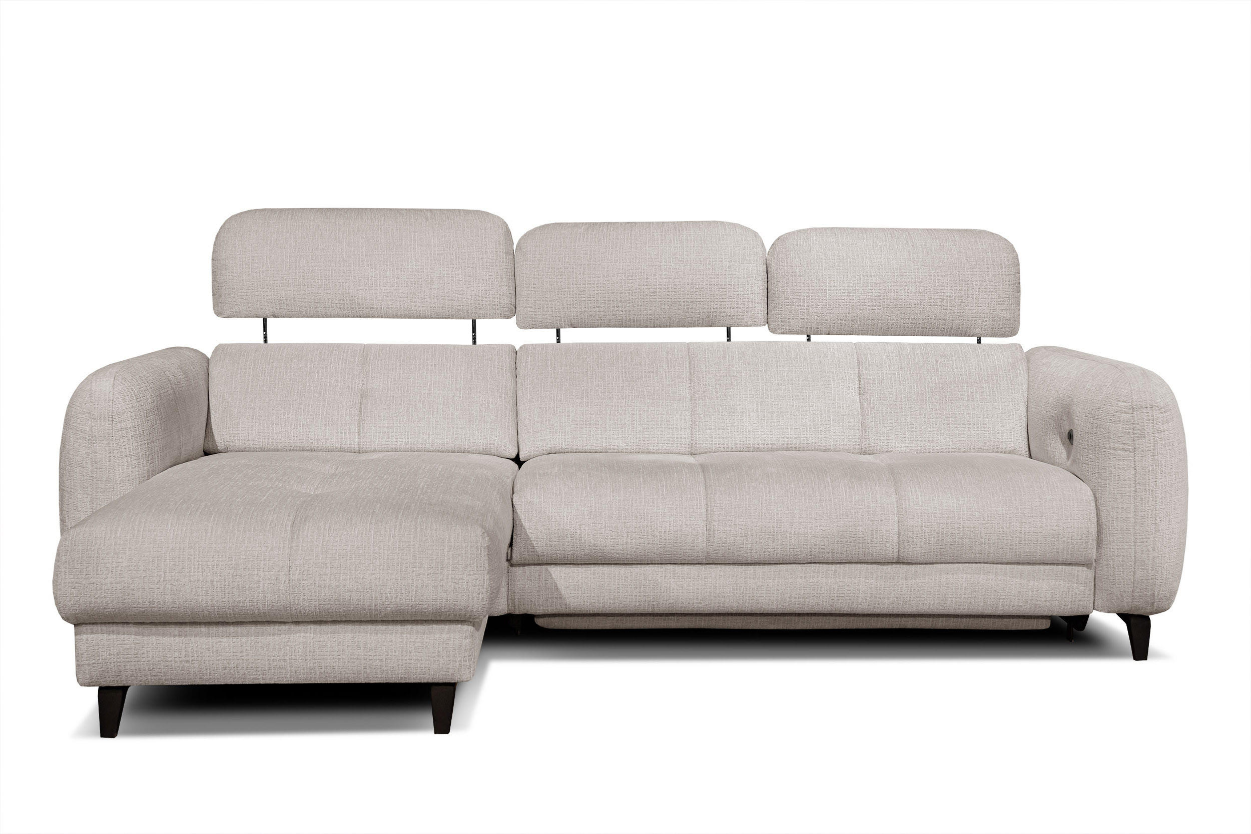 ECKSOFA SVEN 3-Sitzer, 1 Relax XL, verstellbare Kopfstützen, creme - Creme/Schwarz, Holzwerkstoff/Textil (256/163cm) - Courtois Laville