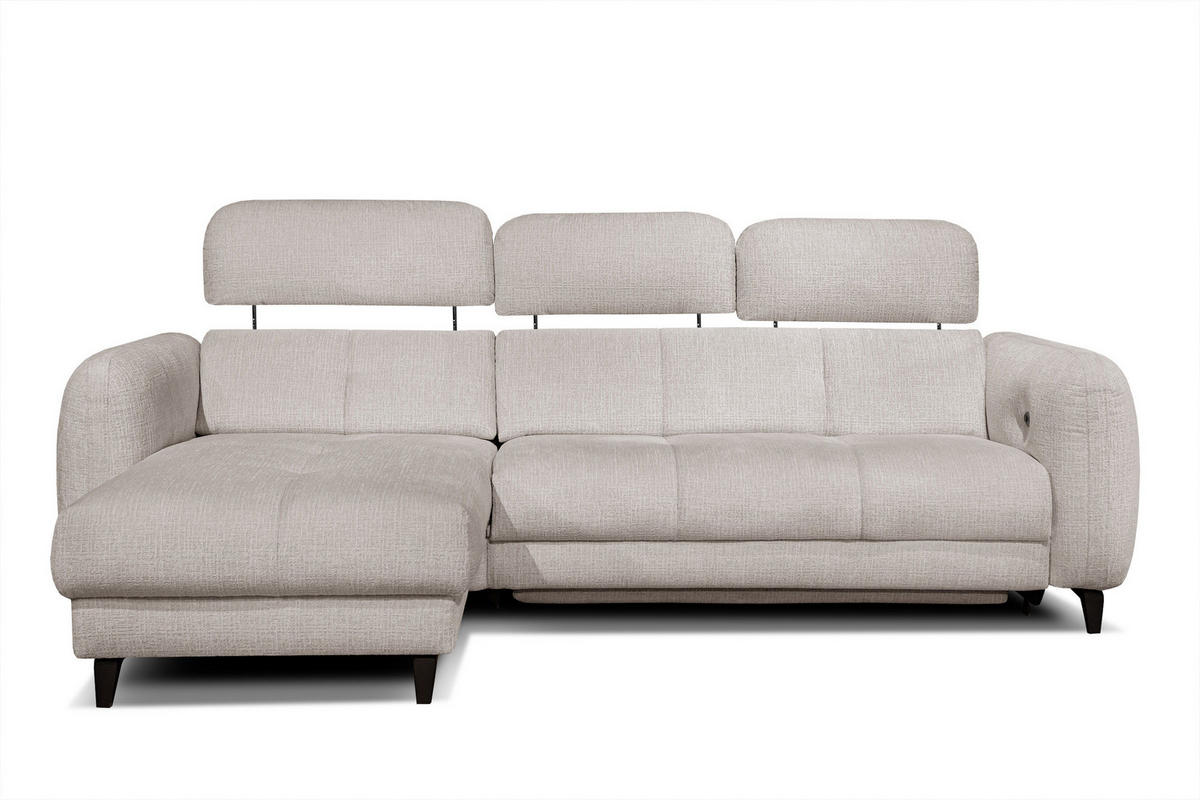 ECKSOFA SVEN 3-Sitzer, 1 Relax XL, verstellbare Kopfstützen, creme - Creme/Schwarz, Holzwerkstoff/Textil (256/163cm) - Courtois Laville