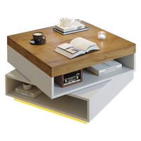 COUCHTISCH 360° drehbar LED Weiß Holzton 65x65x40cm mit Stauraum - Multicolor, Holzwerkstoff (65/65/40cm) - FLIEKS