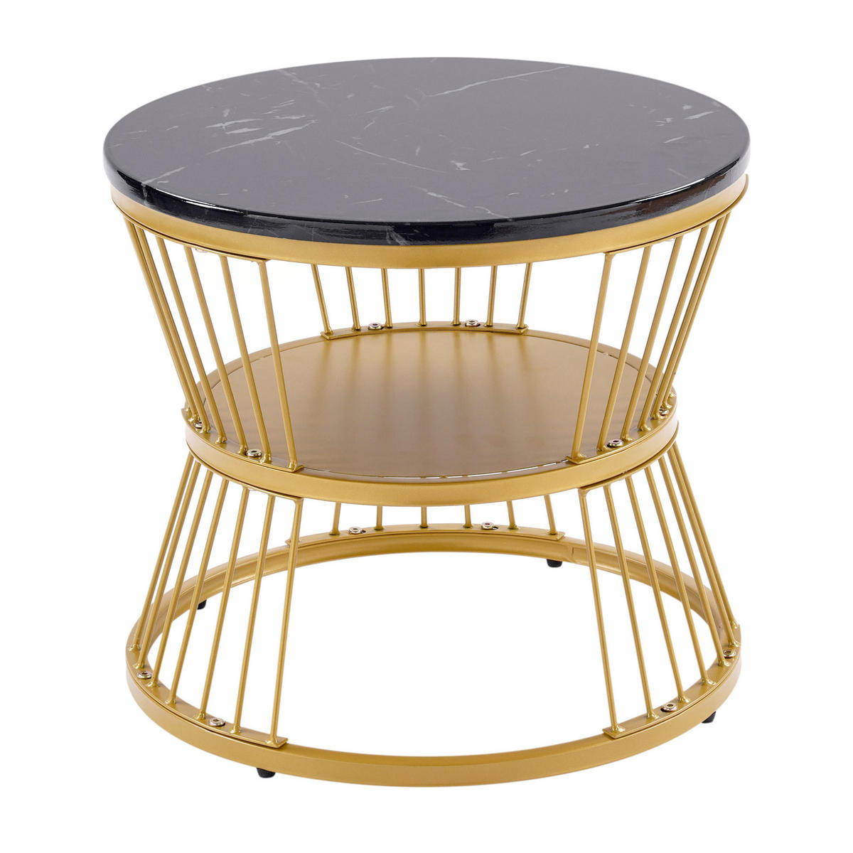 COUCHTISCH-SET 70/70/47 und 45/45/40 cm, rund ineinanderschiebbar mit Hochglanz-Oberfläche und Metallgestell, Schwarz/Gold - Schwarz, Holzwerkstoff (70/70/45cm) - Redom