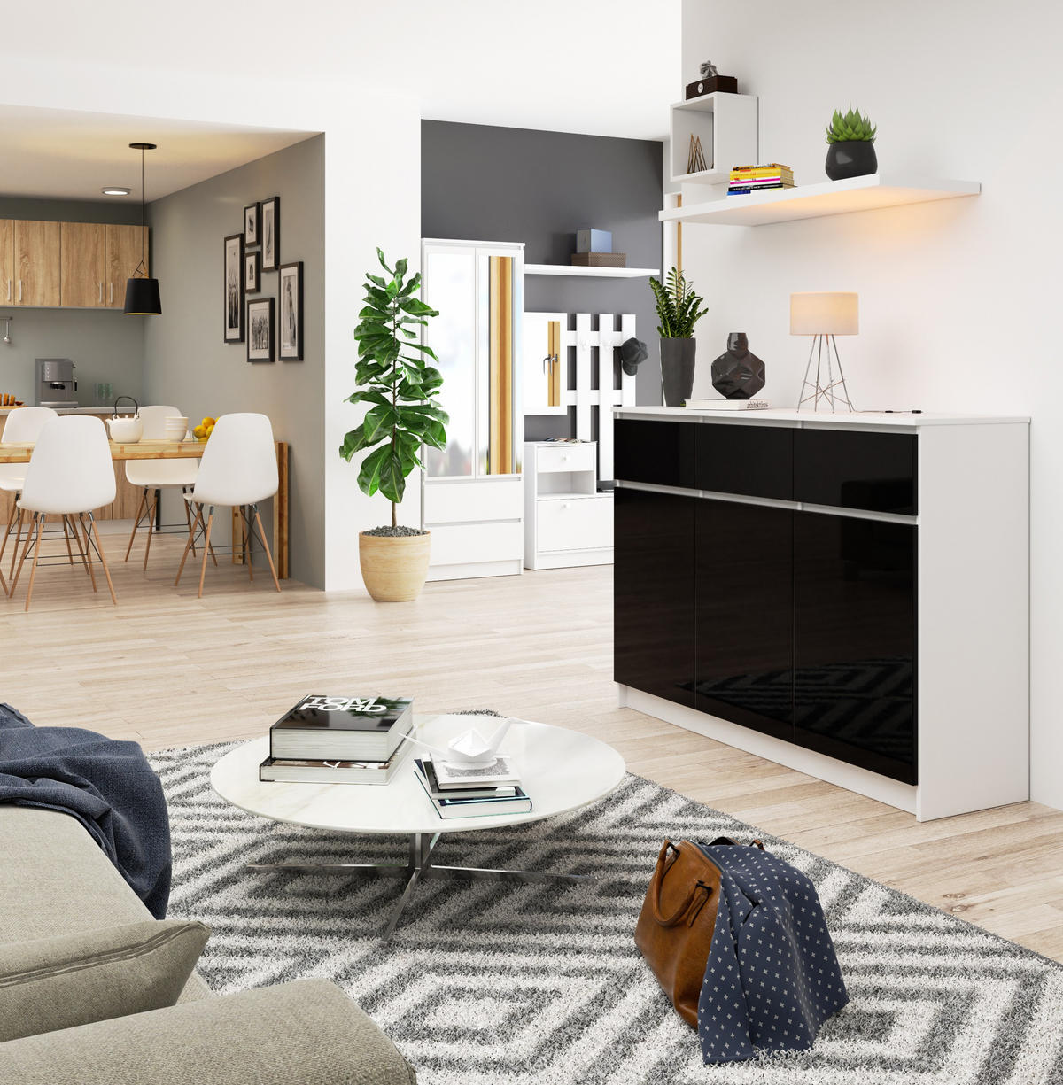 KOMMODE Weiß, Schwarz Glanz 99/138/40 - Weiß, Holzwerkstoff (138/99/40cm) - RAUMHIRSCH FURNITURE