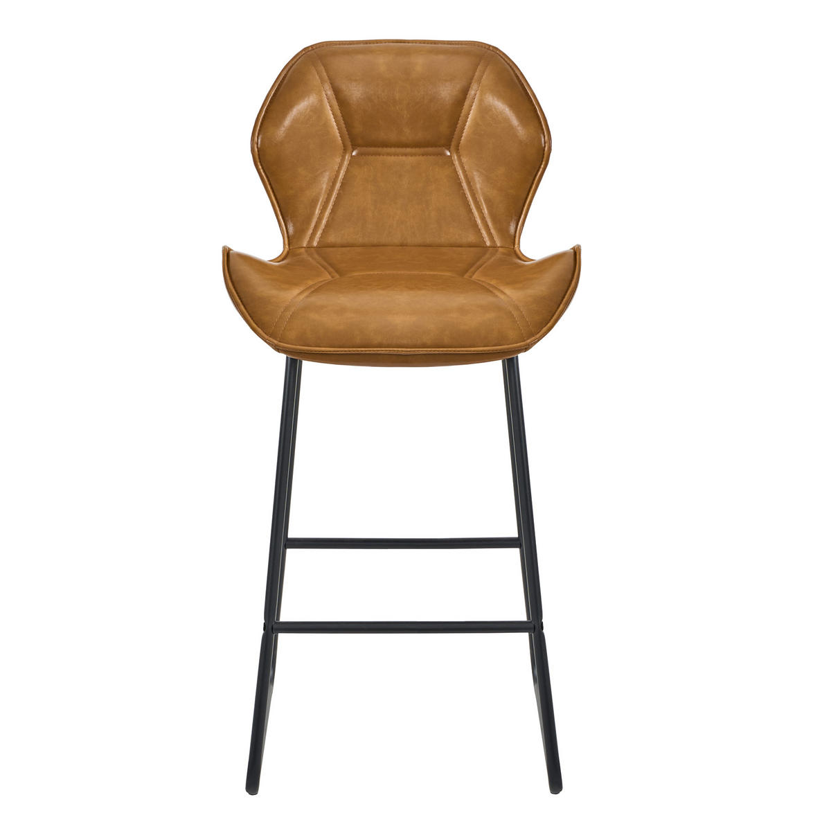 BARHOCKER 2er-Set Cognacbraun mit Kunstleder Rückenlehne und Fußstütze - Braun, Metall (48.5/91.5/47cm) - PANGIVO