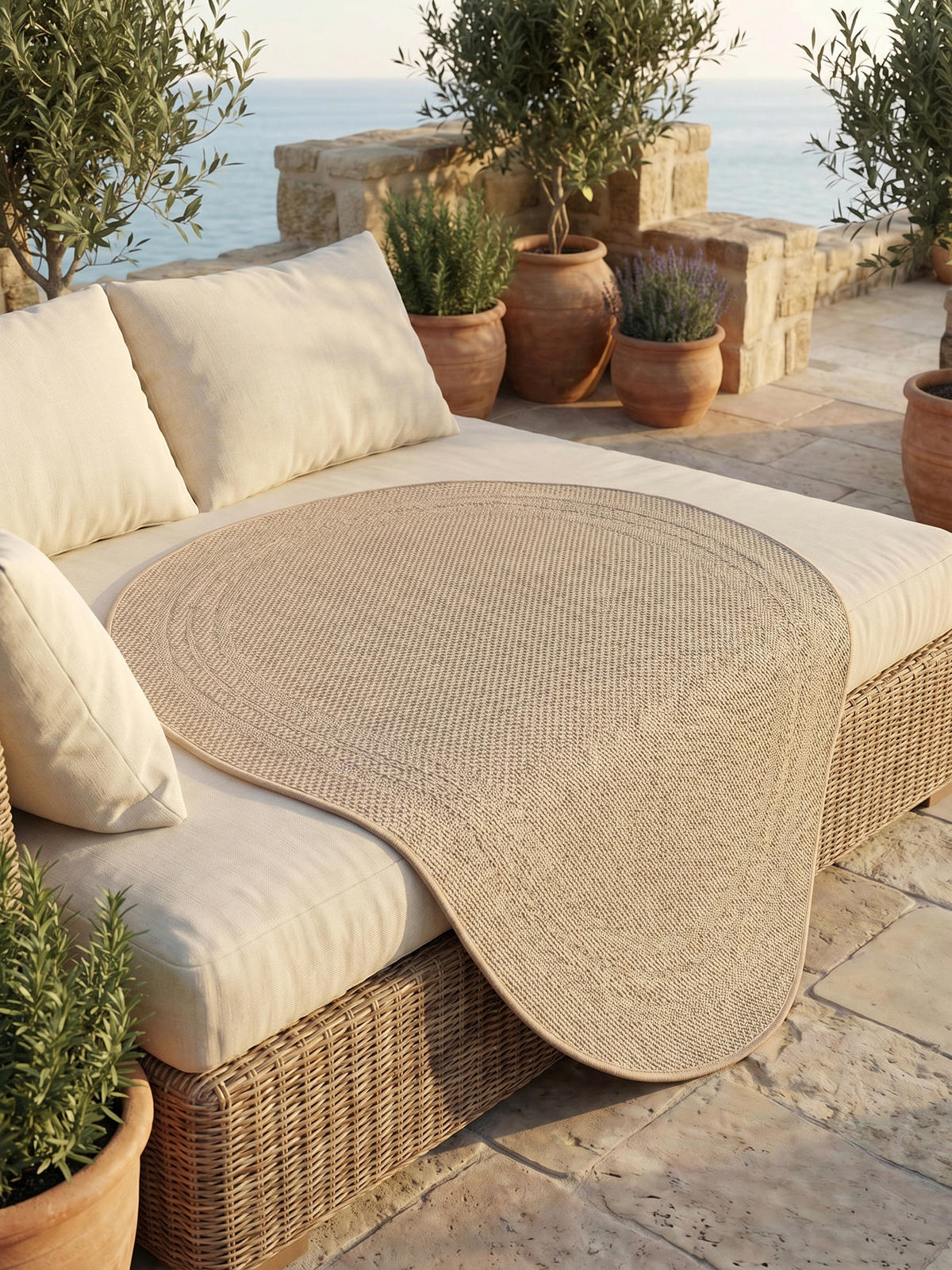 TEPPICH Outdoor VENTOUX in Beige, mit Bordüre, Ø 80 cm - Beige, Textil (80/80cm) - KADIMA DESIGN