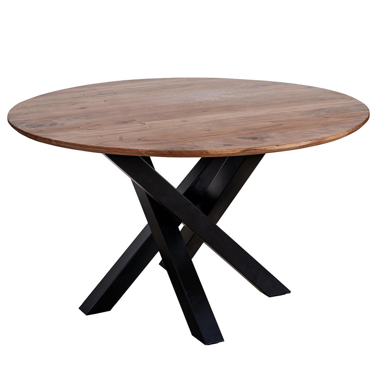 ESSTISCH - Akazie massiv / Eisen - Akazie Braun / Schwarz - Schwarz/Akaziefarben, Holz/Metall (130/130/76cm) - home24