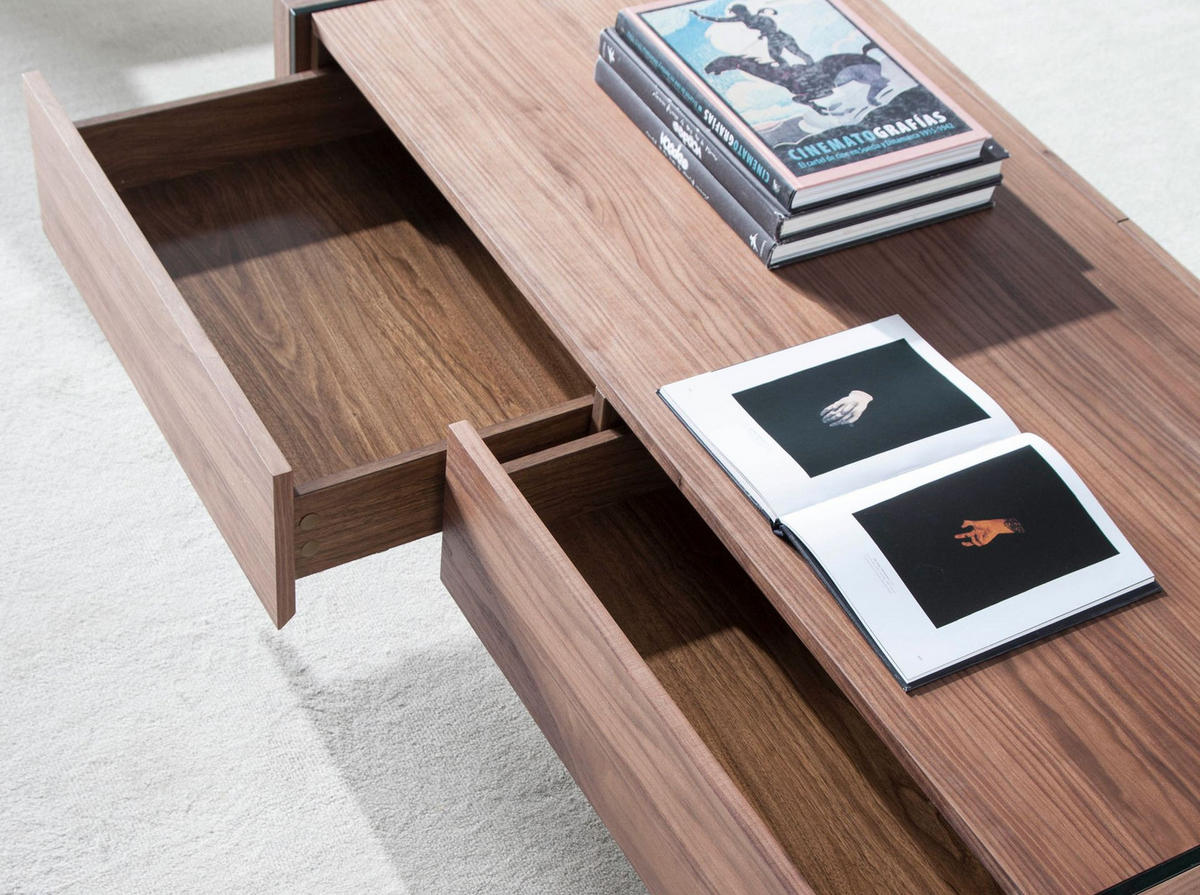 COUCHTISCH Rechteckiger Couchtisch Nussbaum und gehärtetes Glas 127/59/41 cm - Transparent/Nussbaumfarben, Glas/Holz (59/127/41cm) - ANGEL CERDA