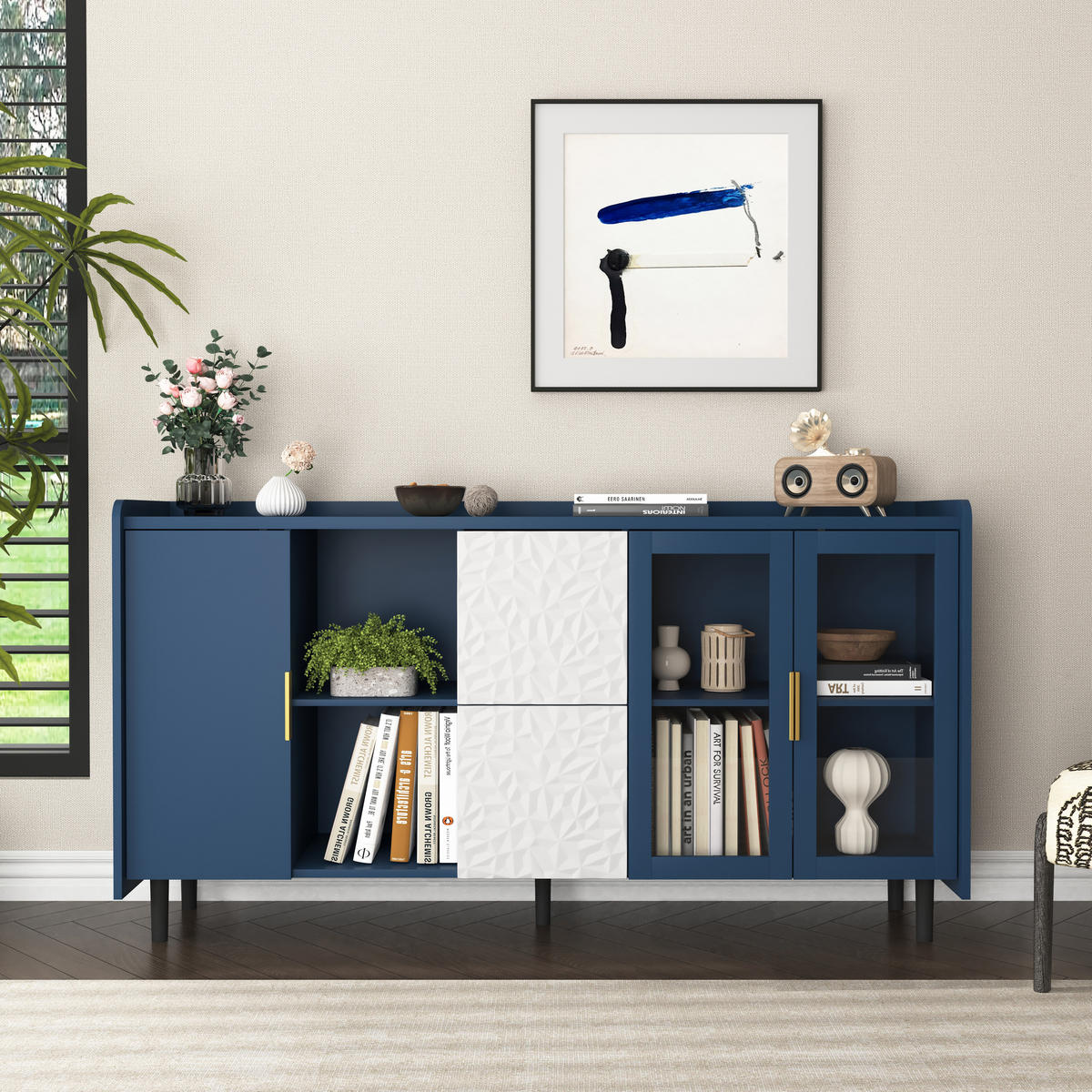 SIDEBOARD Blau 150/40/80 cm - Blau, Holzwerkstoff (150/80/40cm) - PANGIVO