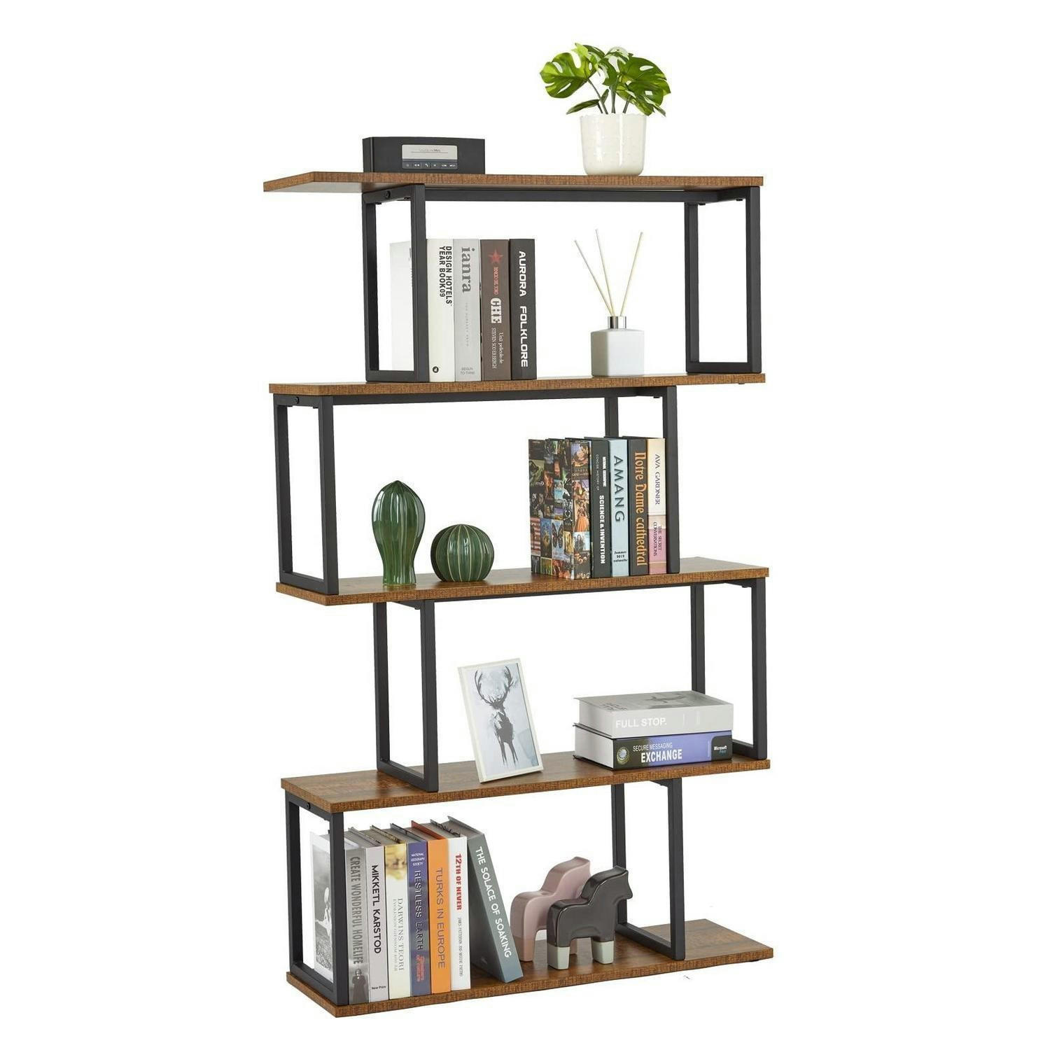 BÜCHERREGAL S-Form Holz Braun 76 x 127.5 cm - Braun, Holzwerkstoff (74/128/24cm)