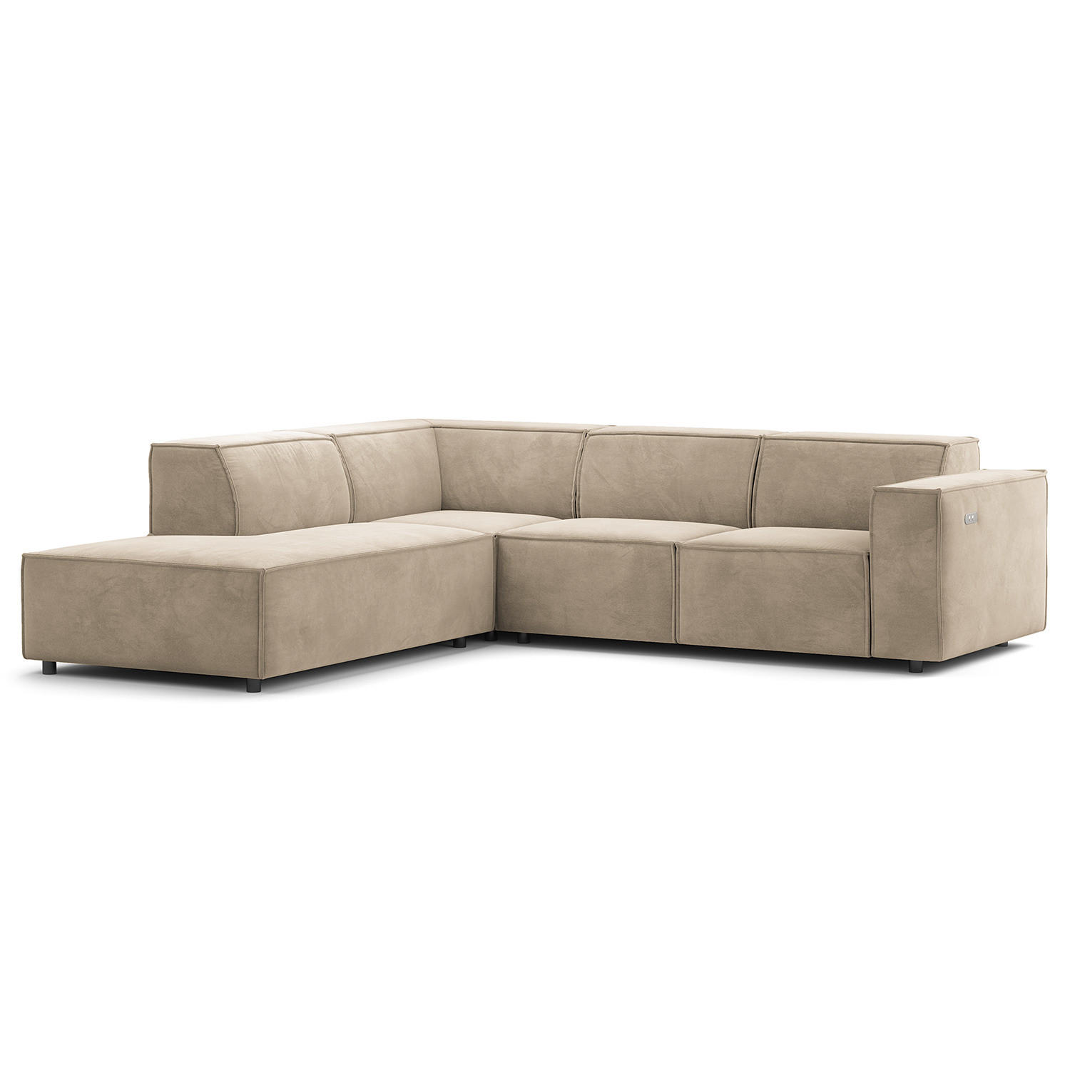 ECKSOFA mit Ottomane - Beige/Schwarz, Kunststoff/Textil (260/234cm) - home24