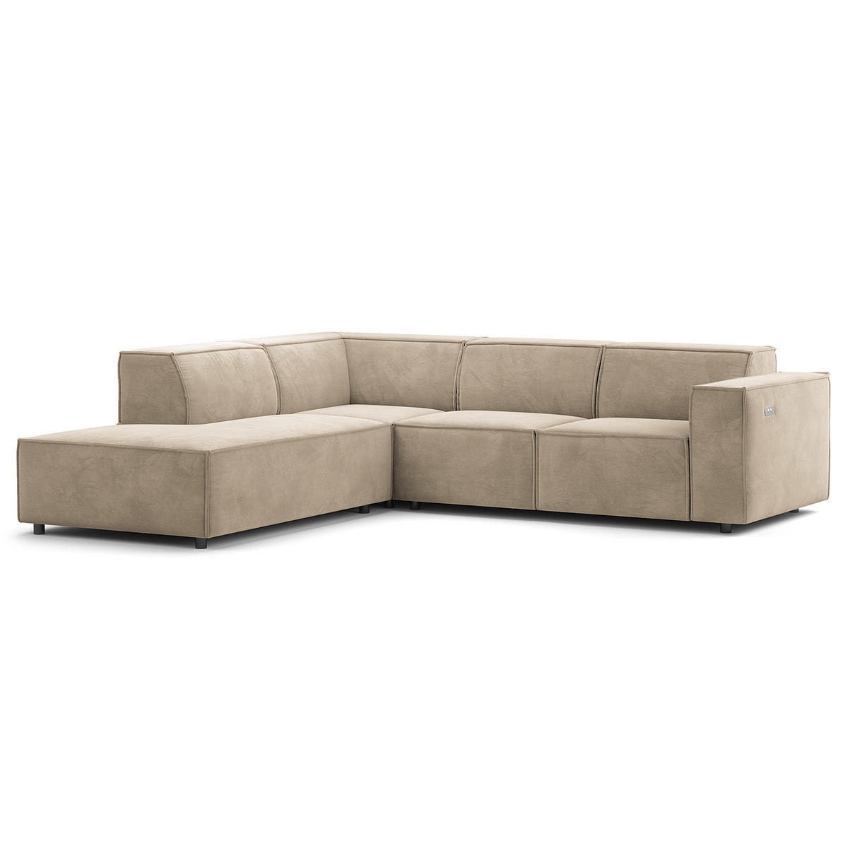 ECKSOFA mit Ottomane - Beige/Schwarz, Kunststoff/Textil (260/234cm) - home24