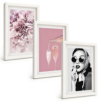 BILDER SET 3er Set - 20x30 cm Weißer Rahmen - Rosenblüten und eine elegante Dame - Weiß, Kunststoff (20/30cm) - TULUP