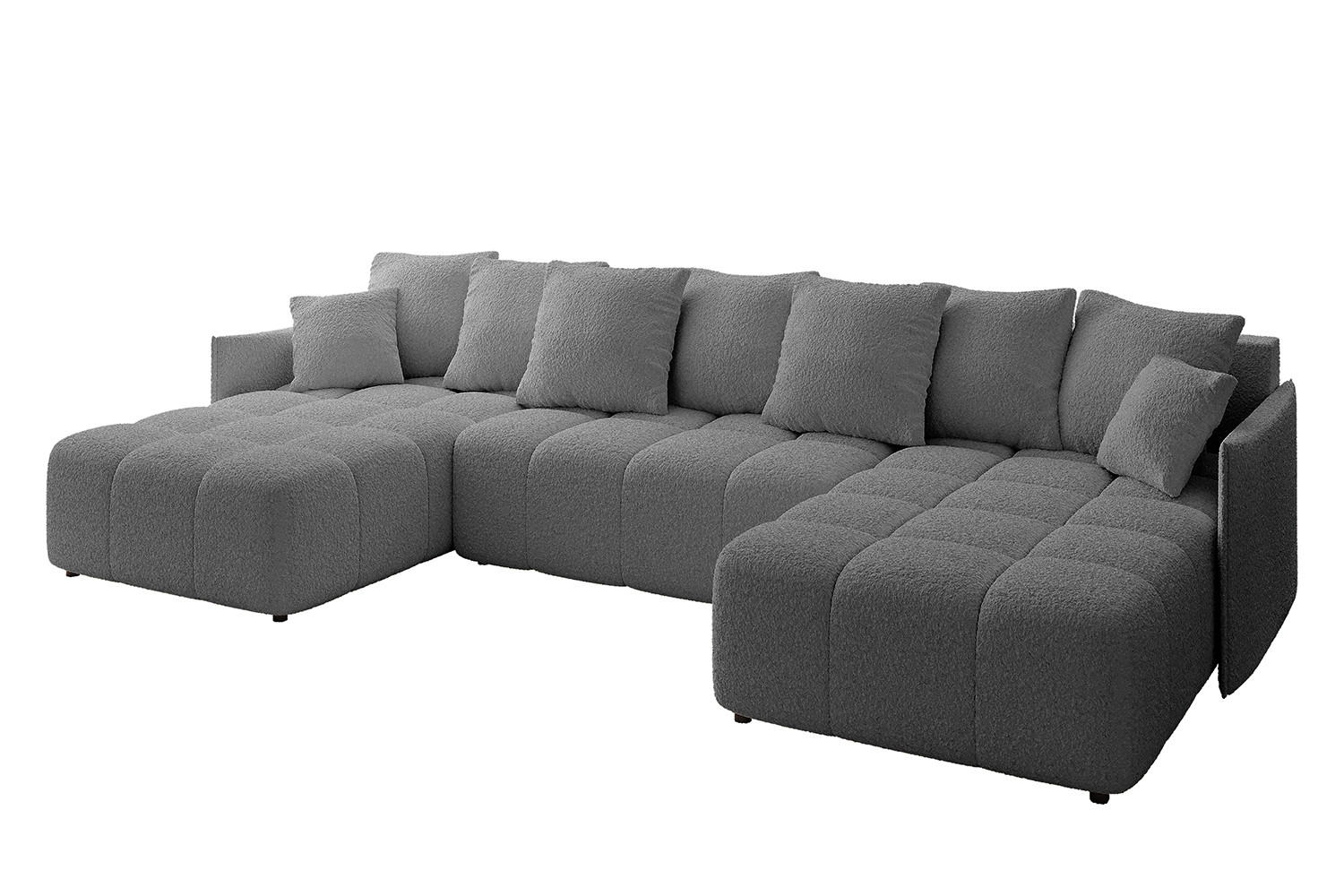 WOHNLANDSCHAFT LONLI-U 355x189x68 Grau Bouclé - Platinfarben, Holzwerkstoff/Kunststoff (355/68/189cm) - ALTDECOR
