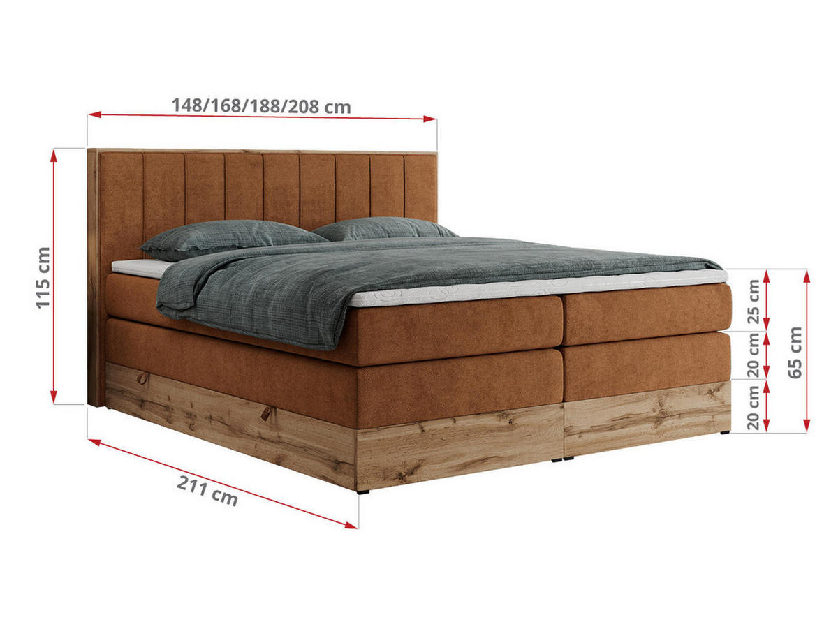 BOXSPRINGBETT BELLISSIMO KING 140/200 Orange Struktur - H3 - Orange, Holz/Textil (140/200cm) - MKS