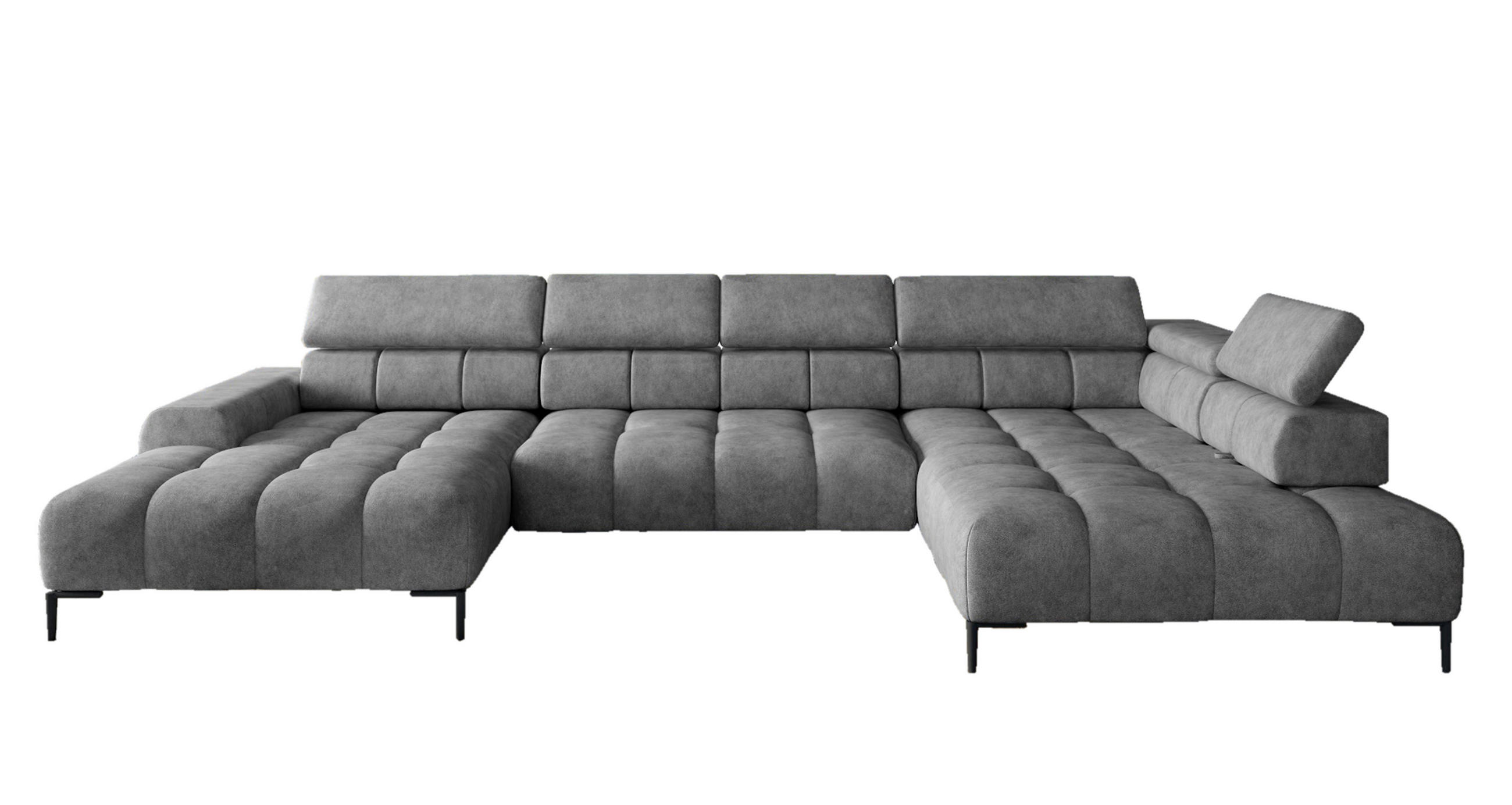 ECKSOFA PLAZA XL U-förmig, modern, mit verstellbarer Kopfstütze, Schlafmöglichkeiten, freistehend, RECHTS 385x177x99 cm Grey - Grau, Holz/Textil (385/177cm) - DomoHome