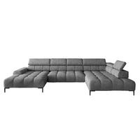 ECKSOFA PLAZA XL U-förmig, modern, mit verstellbarer Kopfstütze, Schlafmöglichkeiten, freistehend, RECHTS 385x177x99 cm Grey - Grau, Holz/Textil (385/177cm) - DomoHome