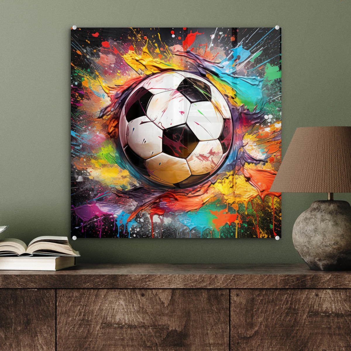 ACRYLGLASBILD Fußball - Farbe - Farben - Schwarz - Weiß 50x50 cm - Weiß, Glas (50/50cm) - MuchoWow