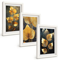 BILDER SET 3er Set - 20x30 cm Weißer Rahmen - Gelbe Blätter auf dunklem Hintergrund - Weiß, Kunststoff (20/30cm) - TULUP