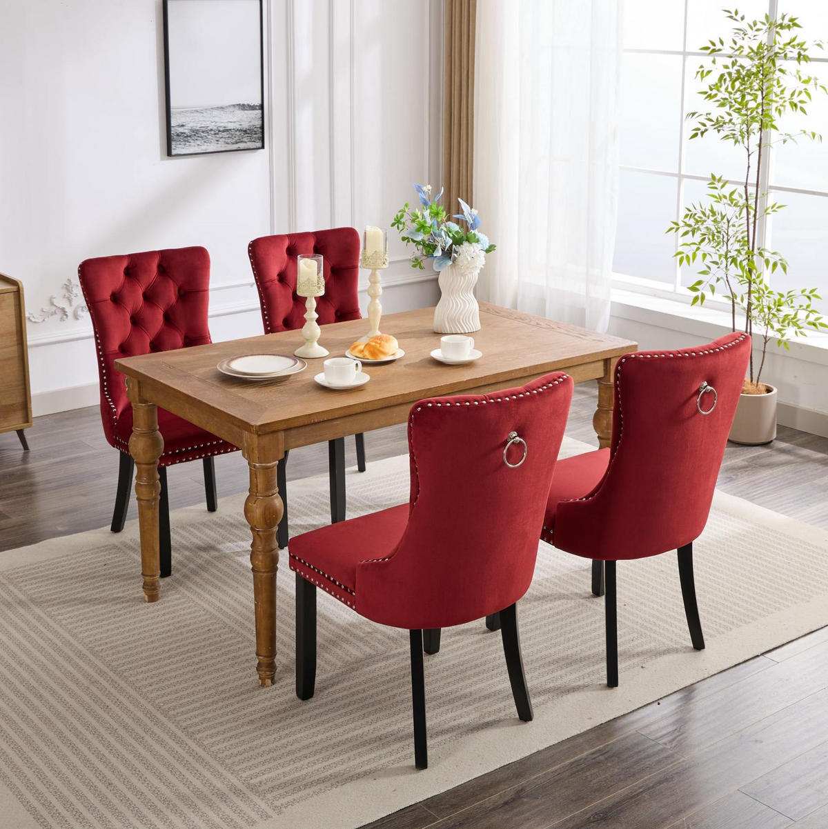 ESSZIMMERSTUHL mit hoher Rückenlehne 2er-Set Samt Wine Red - Rot, Metall (50/95/65cm) - Meubliv
