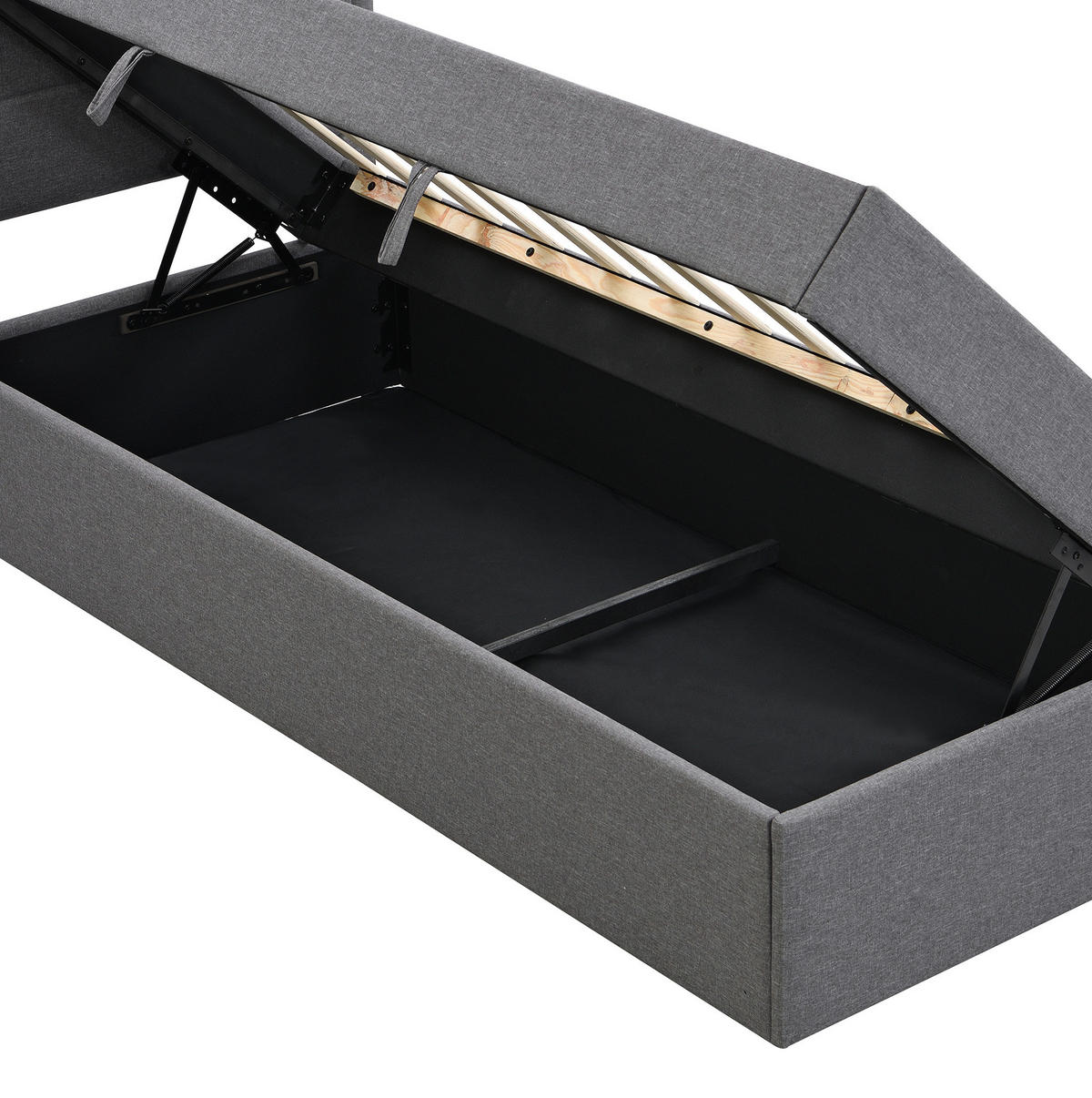 POLSTERBETT 90/200 cm Grau mit Stauraum und Lattenrost aus MDF - Grau, Holzwerkstoff (90/200cm) - OKWISH