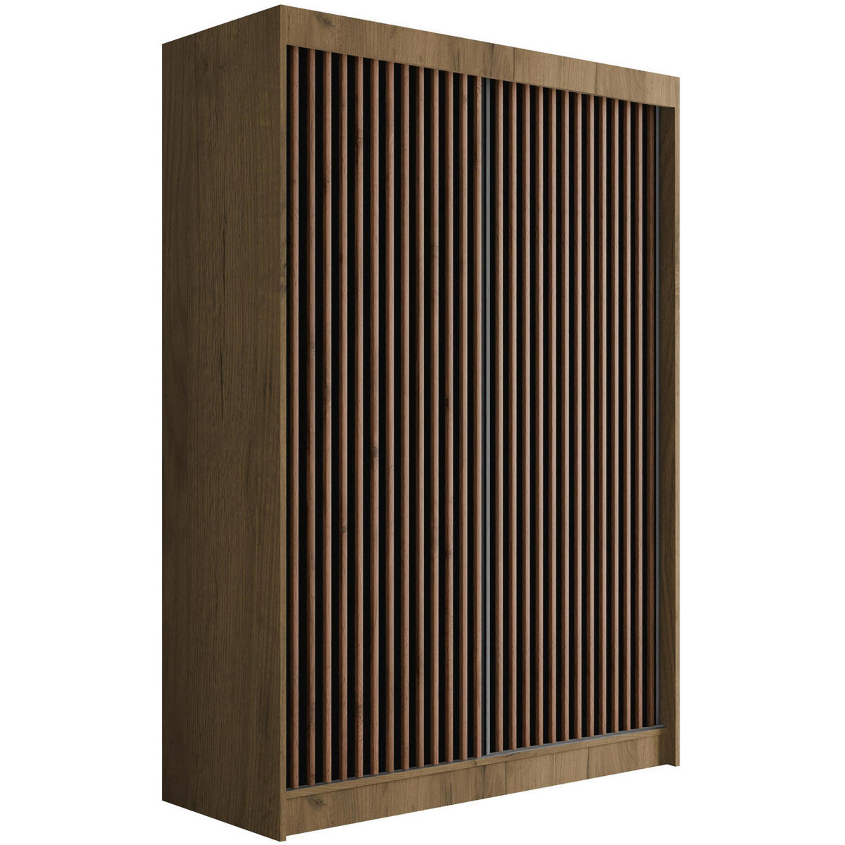 KLEIDERSCHRANK mit Lamel-Schiebetüren VILANv2 - 120 cm Eiche Kraft + Lamelle Eiche Wotan - Hellbraun/Eiche Wotan, Holzwerkstoff (120/215/61cm) - ALTDECOR