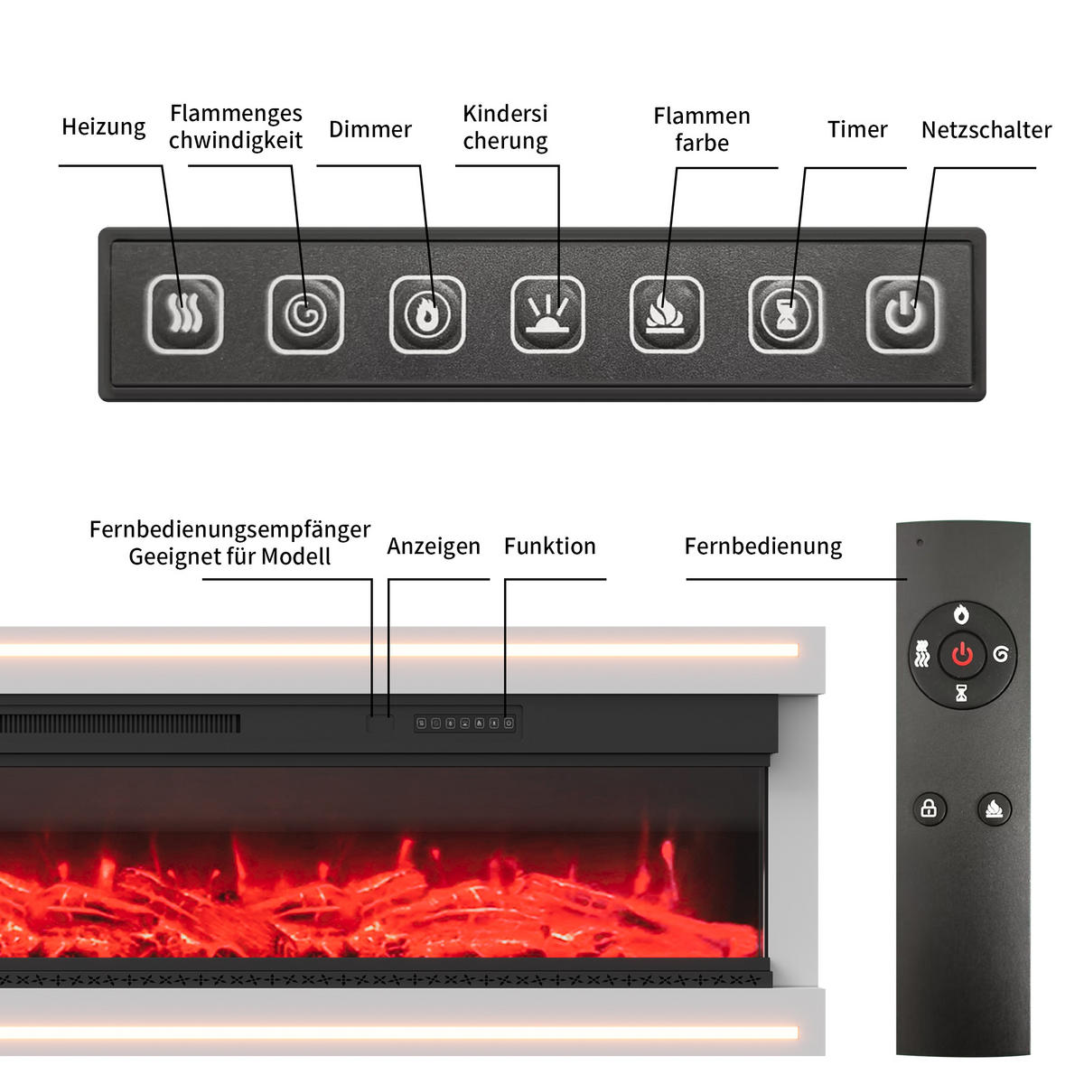 ELEKTROKAMIN 136,8x17x51 cm LED Flamme weiß - Weiß, Holz (127/51.3/17cm) - LEBENLANG