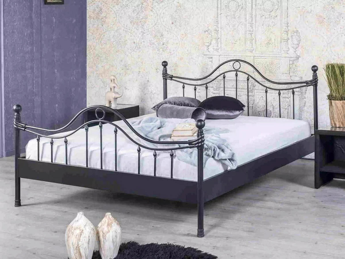 METALLBETT Lorena / 160 x 220 cm / schwarz-silber gewischt - Silberfarben/Schwarz, Metall (160/220cm) - BED BOX