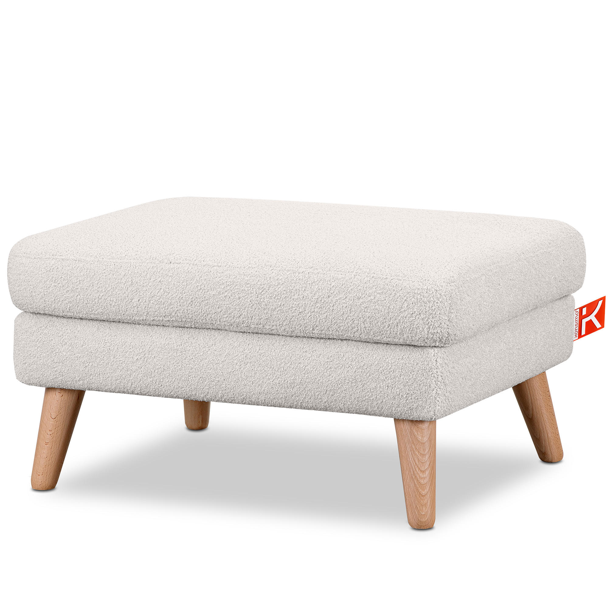 SITZHOCKER TAGIO Pouffe, weiss - Braun/Weiß, Buchenholz/Textil (65/46/80cm) - KONSIMO®