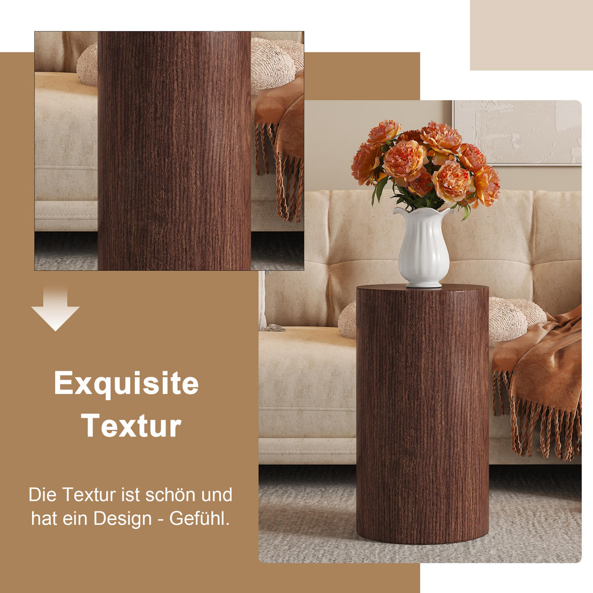COUCHTISCH in Walnussfarbe Wohnzimmertisch mit minimalistischem Design für Wohnzimmer, B30/T30/H55 cm - Walnussfarben, Holzwerkstoff (30/30/55cm) - STILVORA