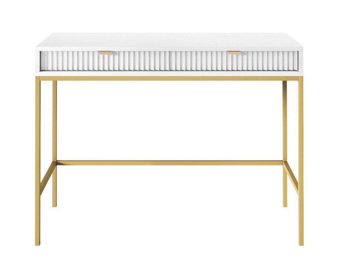 SCHMINKTISCH mit Schublade 100 cm Galla, Geriffelte Fronten, Weiß + Gold - Goldfarben/Weiß, Holz (104/77/50cm) - Emporius