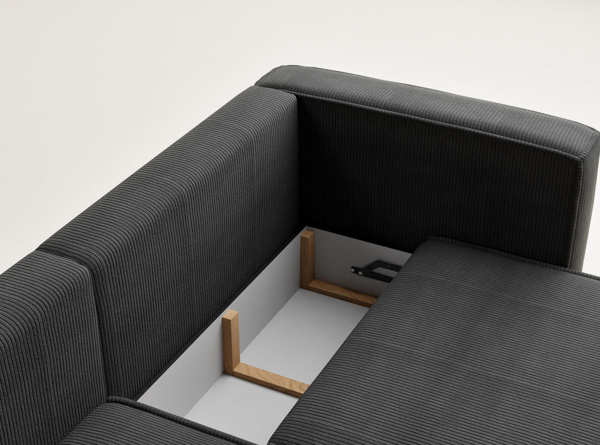 ECKSOFA MIT SCHLAFFUNKTION Velto Anthrazit Samtstoff - Anthrazit/Schwarz, Holz/Holzwerkstoff (152/250cm) - Maison de Reve