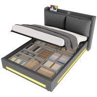 POLSTERBETT 140/200 cm in Dunkelgrau Leinen mit Bettkasten, LED und USB-Type-C - Dunkelgrau, Holzwerkstoff/Textil (140/200cm) - WISHDOR