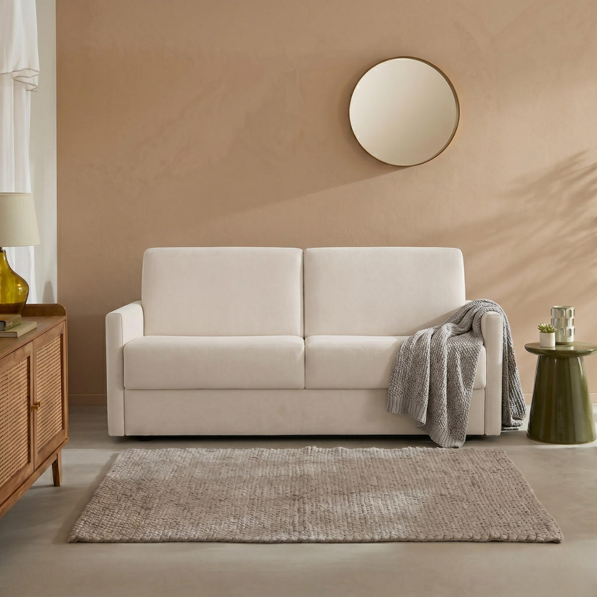 SOFA 3 sitzer aus stoffumwandelbar lucia 175/100/87 cm - Ecru, Holz (175/87/100cm) - Calicosy