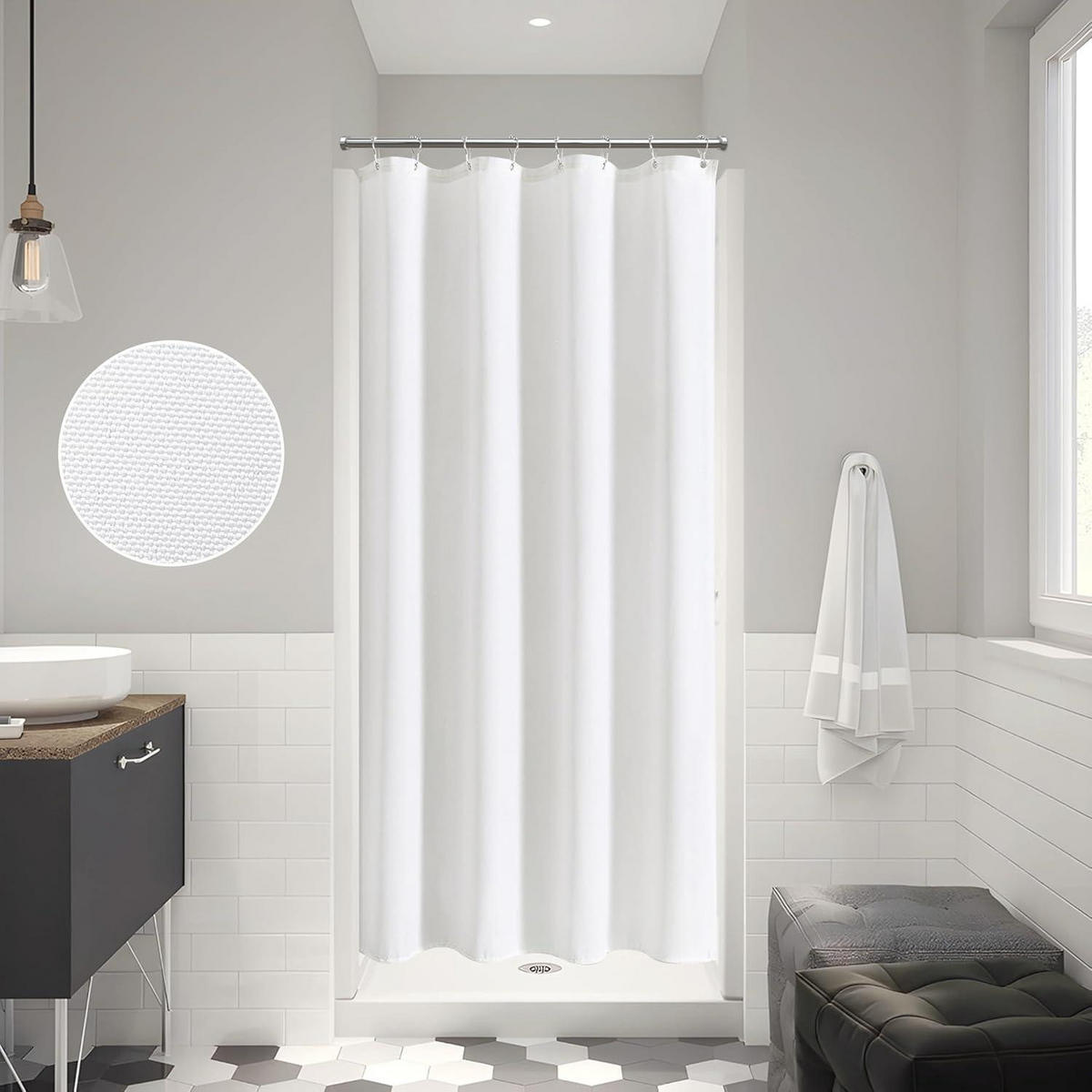 DUSCHVORHANG Leinenoptik Weiß 122 x 182 cm - Weiß, Textil (122/182cm)