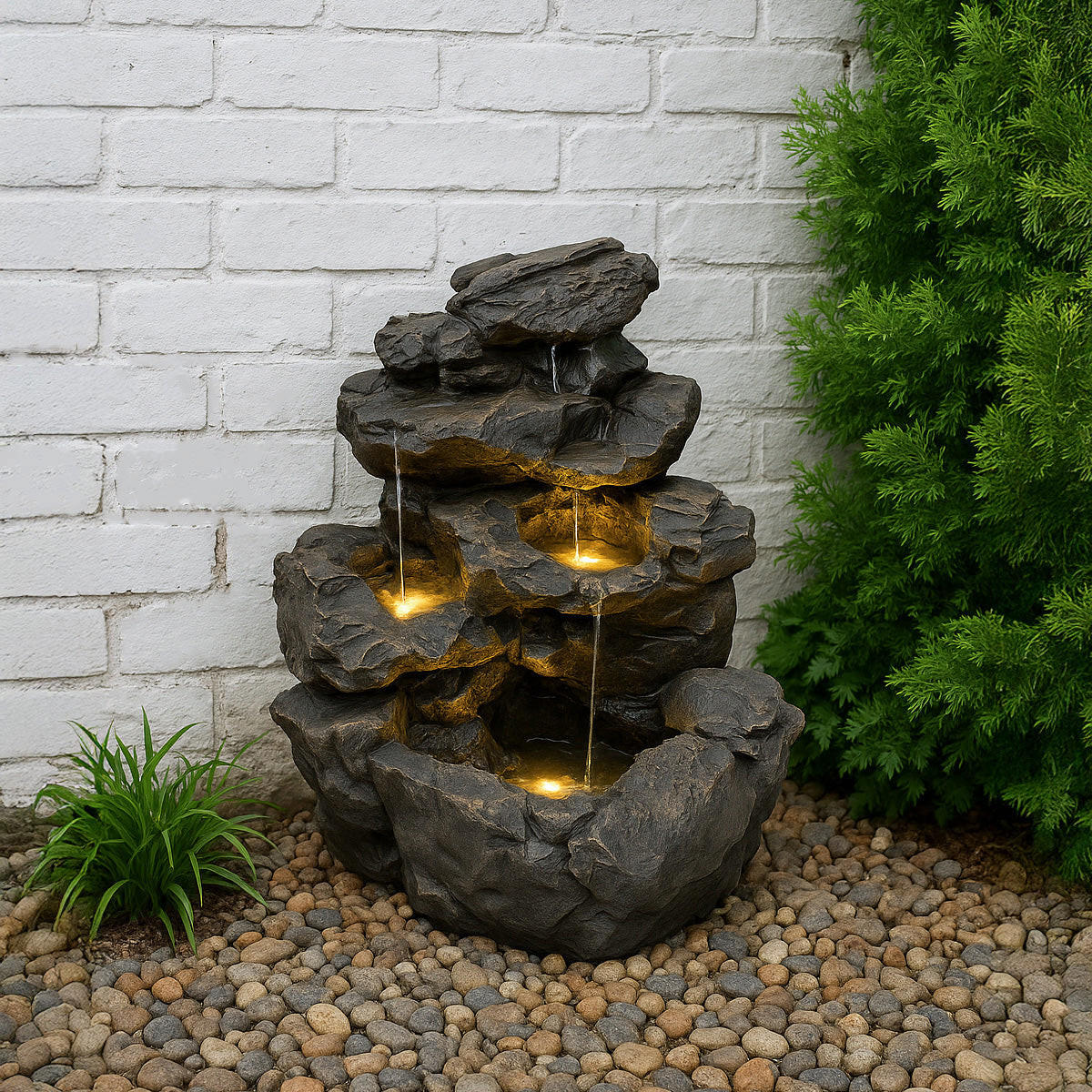 GARTENBRUNNEN "Rustic Rapids" - Grau, Kunststoff (65/58/70cm) - Monstershop