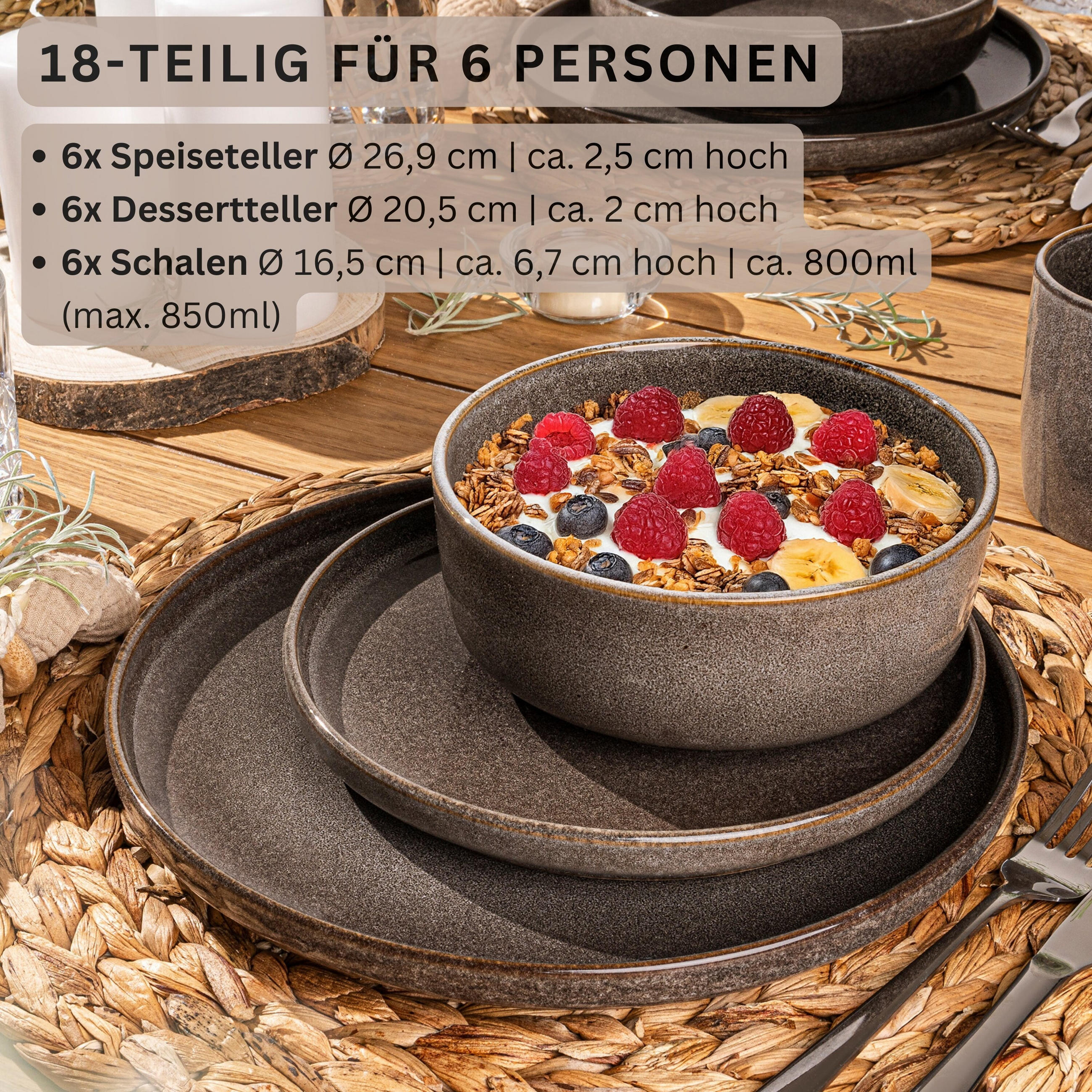 TAFELSERVICE KAIRO GRAPHIT - 18 teilig aus Steingut - Braun, Keramik (40/50/40cm) - Sänger
