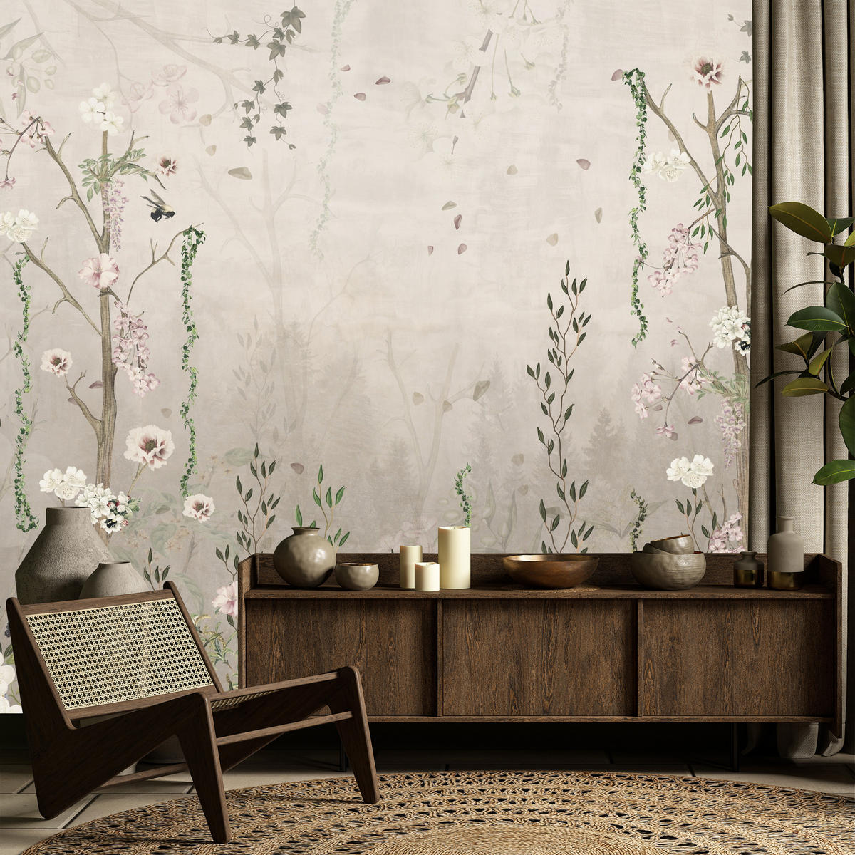 FOTOTAPETE für Wohnzimmer Vintage Blumenwiese Wildblumen Natur 500x350 - Beige/Braun, Papier (500/350cm) - Muralo