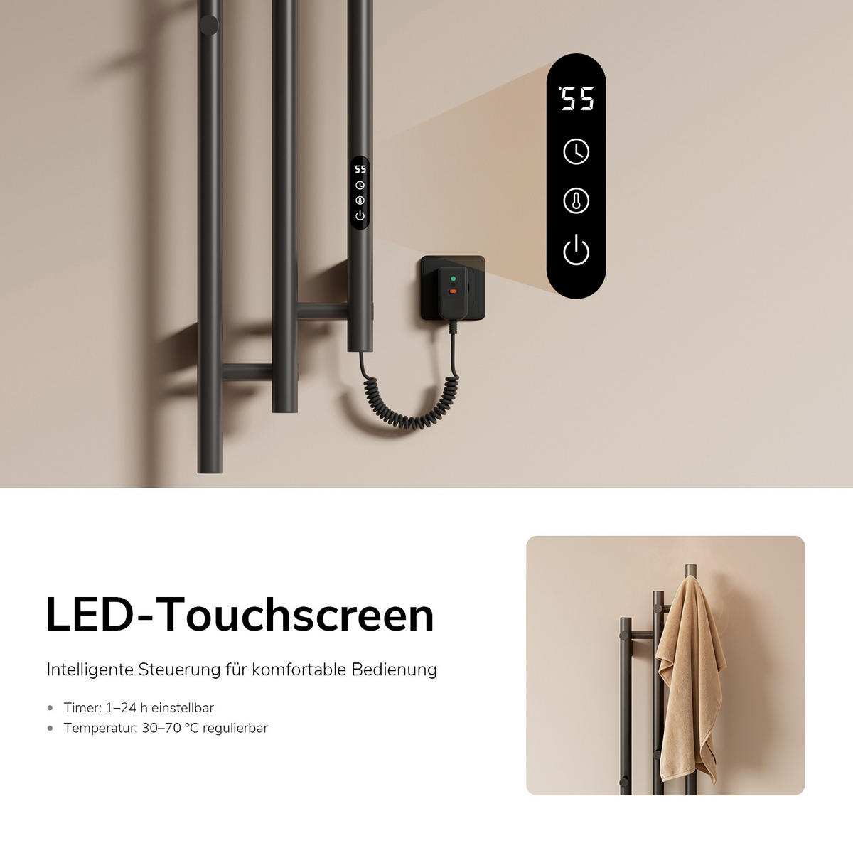 HEIZKÖRPER elektrisch vertikal 115 x 21,6 cm mit Smart-Steuerung Anthrazit - Anthrazit, Metall (21.6/115/9.4cm) - EMKE