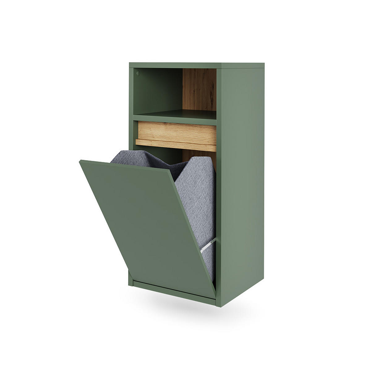 BADSCHRANK Viola Grün/Artisan 38 x 80 cm mit Wäschkorb - Eiche Artisan/Grün, Holzwerkstoff (38/80/33cm) - Vicco