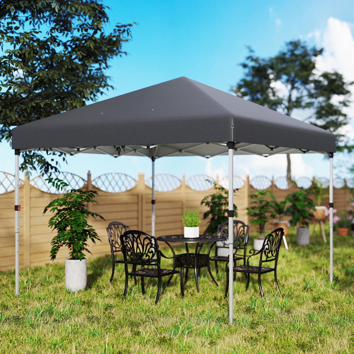 FALTPAVILLON, Stahl, Oxfordstoff, Dunkelgrau - Dunkelgrau, Metall (297/274/297cm) - Outsunny
