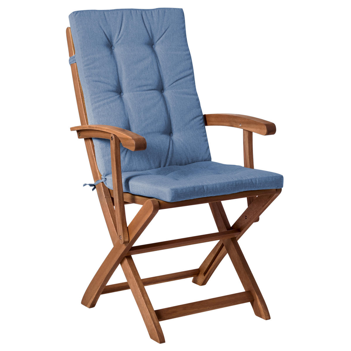 GARTENSTUHL 2er-Set und Sitzkissen Akazienholz Blau Maui Premium - Braun, Holz (46/92/48cm) - Beliani