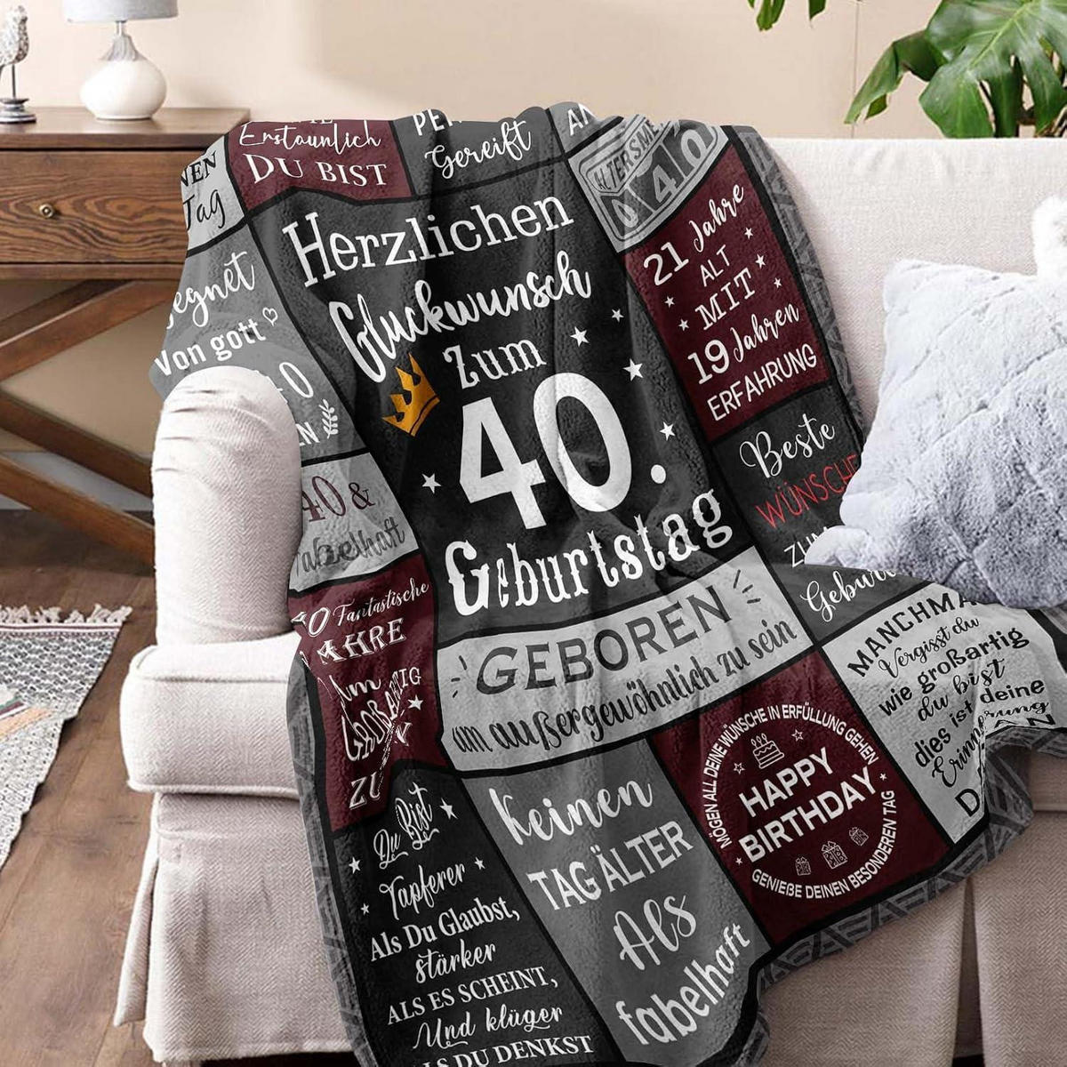 DECKE 200 x 150 cm 40. Geburtstag Mann - Multicolor, Textil (150/200cm)