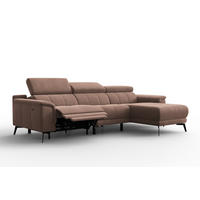 ECKSOFA FIERO 4-Sitzer RECHTS, Brauner Veloursstoff - Schwarz/Braun, Holz/Textil (288/170cm) - Courtois Laville