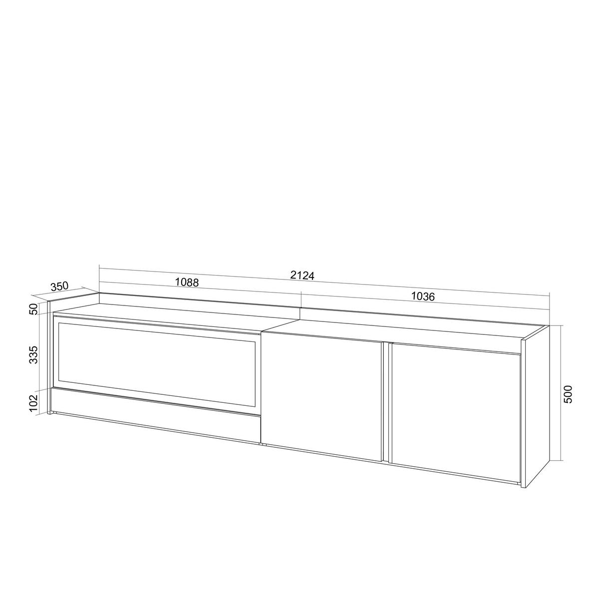 LOWBOARD, Dunkler Eiche und Schwarz, 212/35/50cm, Kamin mit Feuereffekt XXL - Dunkelbraun, Holzwerkstoff (212/50/35cm) - Skraut Home