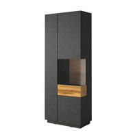 VITRÍNA Andrea Antracitově šedá a dřevo - šedá, kompozitní dřevo (80/207/40cm) - Petits-meubles
