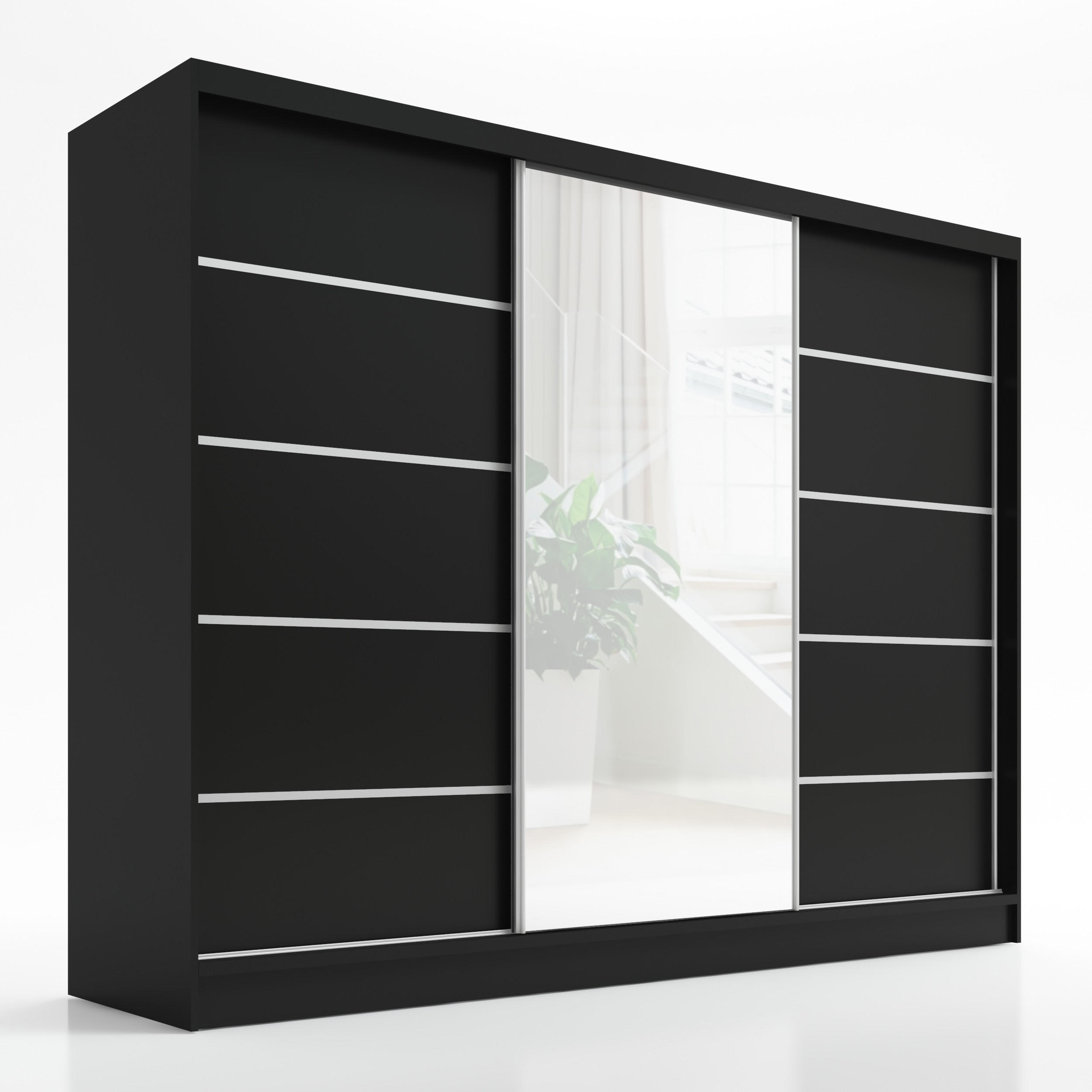 A&J MöbelLand Schwebetürenschrank Schwarz 200x215x60 cm
